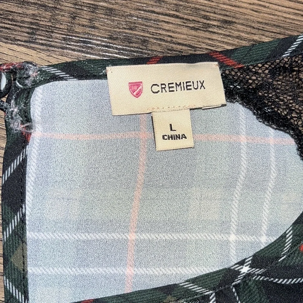 Cremieux women’s green and black plaid and lace blouse size Large - Picture 4 of 8